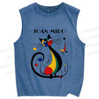 Unisex Joan Miro Design Cat Printed Washed Tank Top
