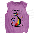 Unisex Joan Miro Design Cat Printed Washed Tank Top
