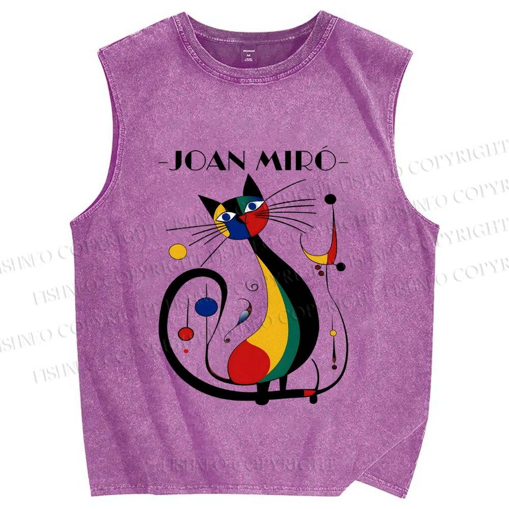 Unisex Joan Miro Design Cat Printed Washed Tank Top