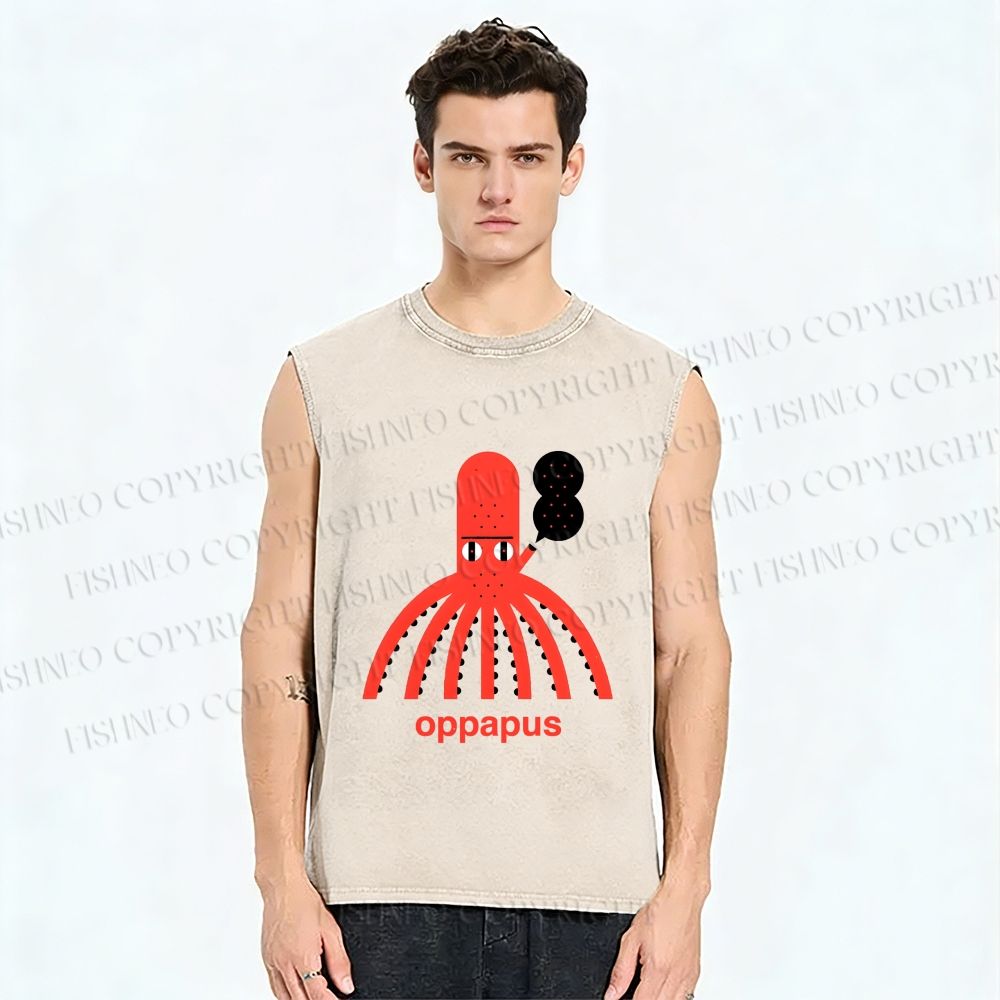 Unisex Oppapus Octopus Smoking Printed Washed Tank Top
