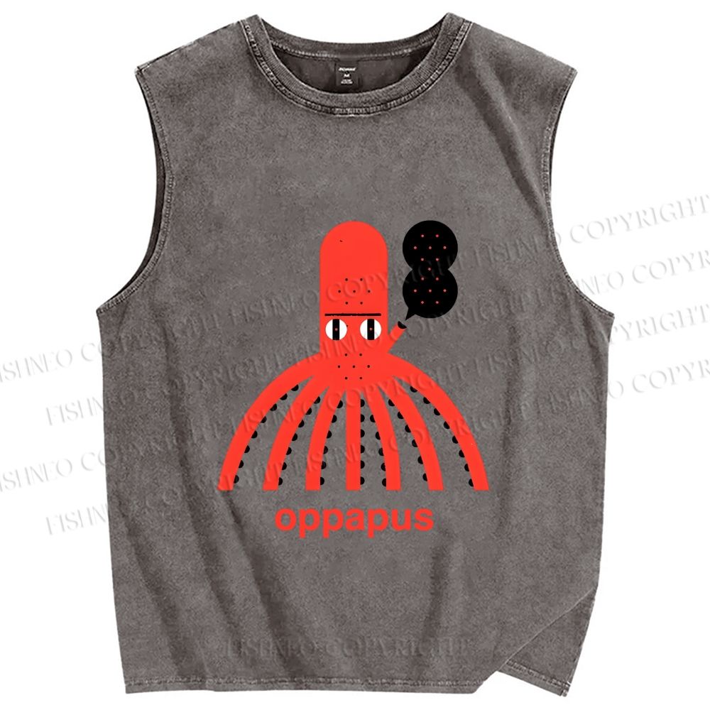 Unisex Oppapus Octopus Smoking Printed Washed Tank Top