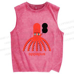 Unisex Oppapus Octopus Smoking Printed Washed Tank Top