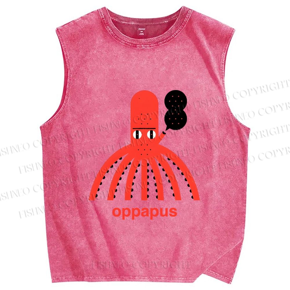 Unisex Oppapus Octopus Smoking Printed Washed Tank Top