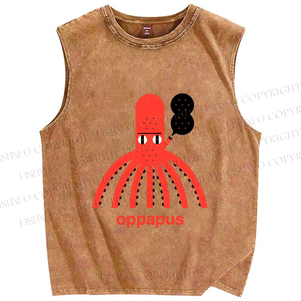 Unisex Oppapus Octopus Smoking Printed Washed Tank Top