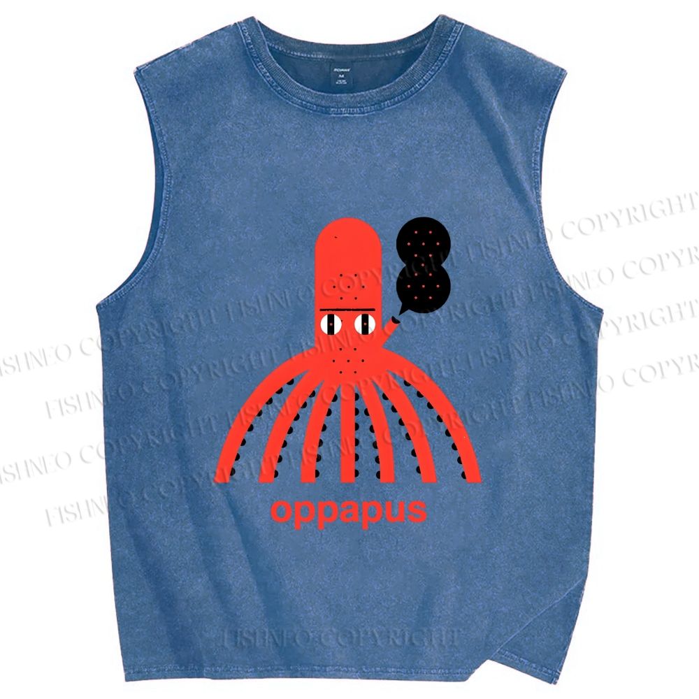 Unisex Oppapus Octopus Smoking Printed Washed Tank Top