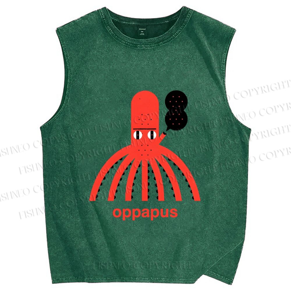 Unisex Oppapus Octopus Smoking Printed Washed Tank Top