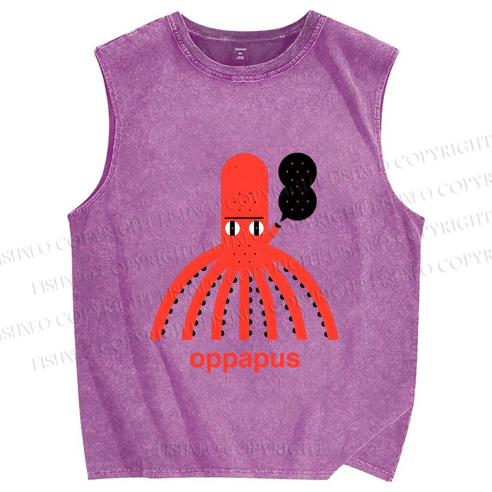 Unisex Oppapus Octopus Smoking Printed Washed Tank Top