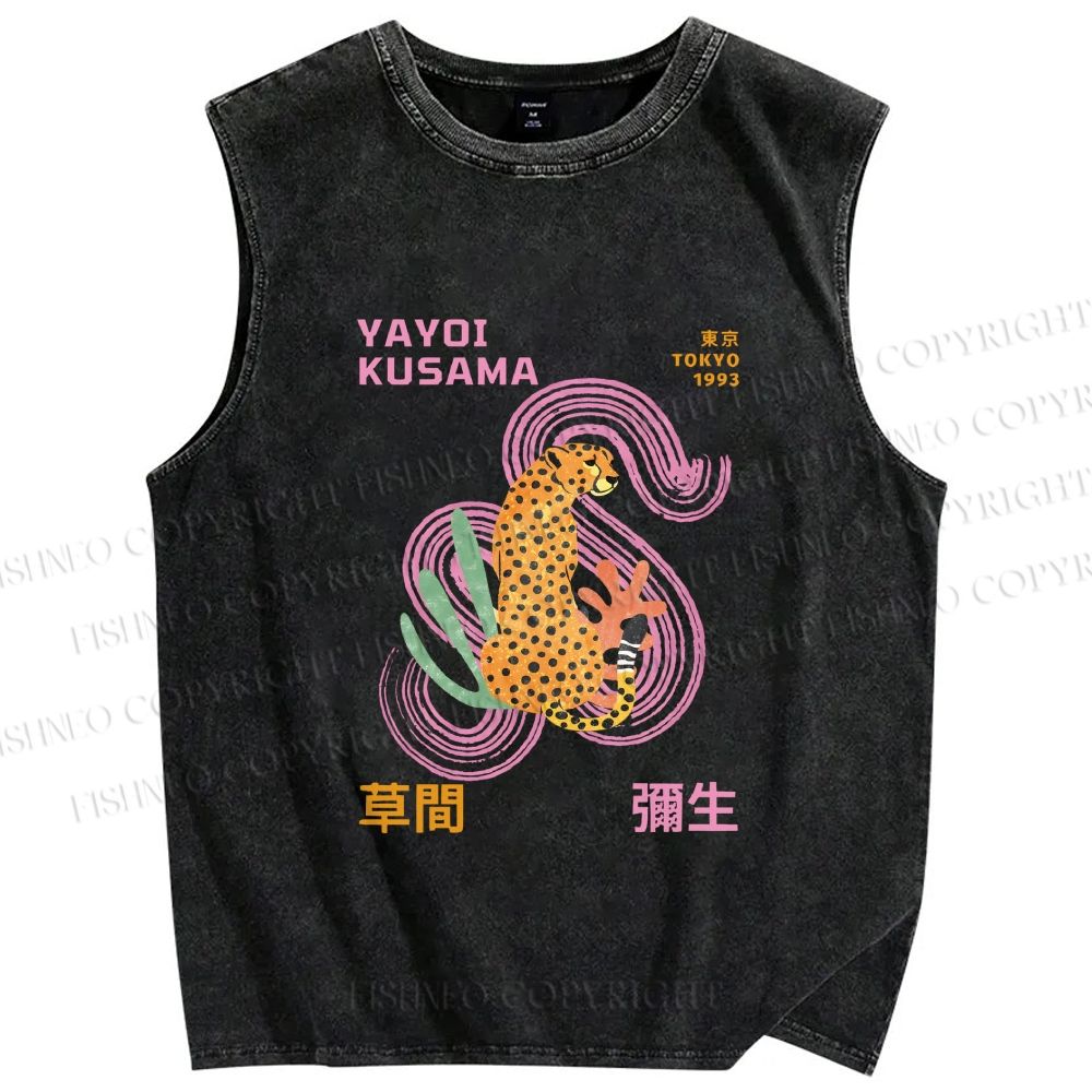 Unisex Yayoi Kusama Panther Printed Washed Tank Top