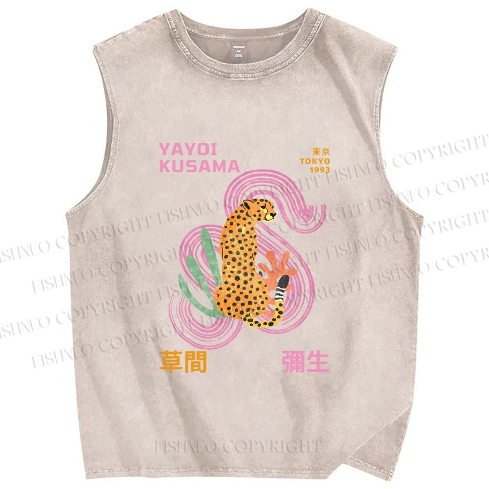 Unisex Yayoi Kusama Panther Printed Washed Tank Top