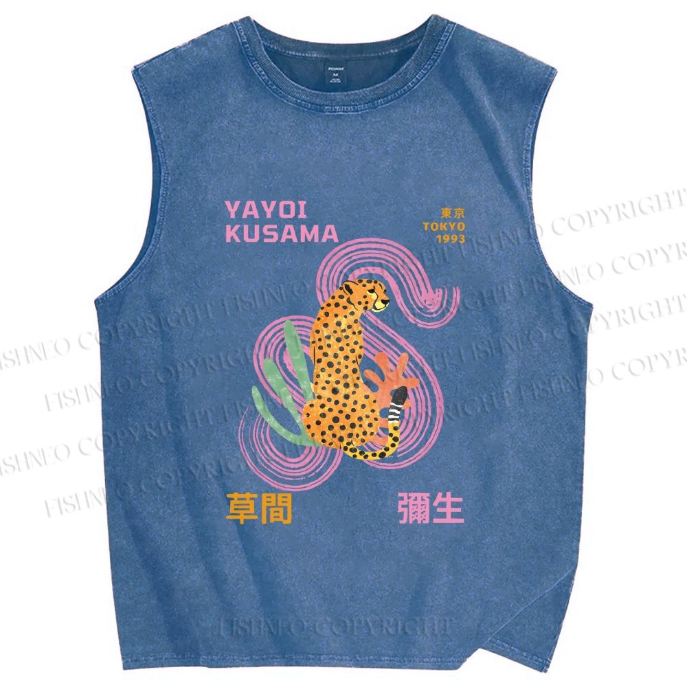 Unisex Yayoi Kusama Panther Printed Washed Tank Top
