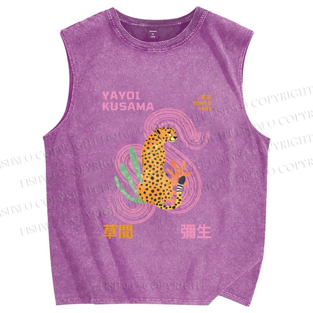 Unisex Yayoi Kusama Panther Printed Washed Tank Top