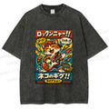 Unisex Japanese Cat Band Poster Printed Washed Tee