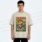 Unisex Japanese Cat Band Poster Printed Washed Tee