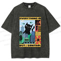 Unisex Giant Black Cat Everything is Out of Control Printed Washed Tee