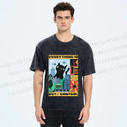 Unisex Giant Black Cat Everything is Out of Control Printed Washed Tee