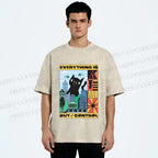 Unisex Giant Black Cat Everything is Out of Control Printed Washed Tee