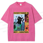 Unisex Giant Black Cat Everything is Out of Control Printed Washed Tee