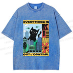 Unisex Giant Black Cat Everything is Out of Control Printed Washed Tee
