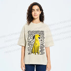 Unisex Yellow Dog With Line Printed Washed Tee