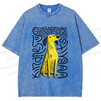 Unisex Yellow Dog With Line Printed Washed Tee