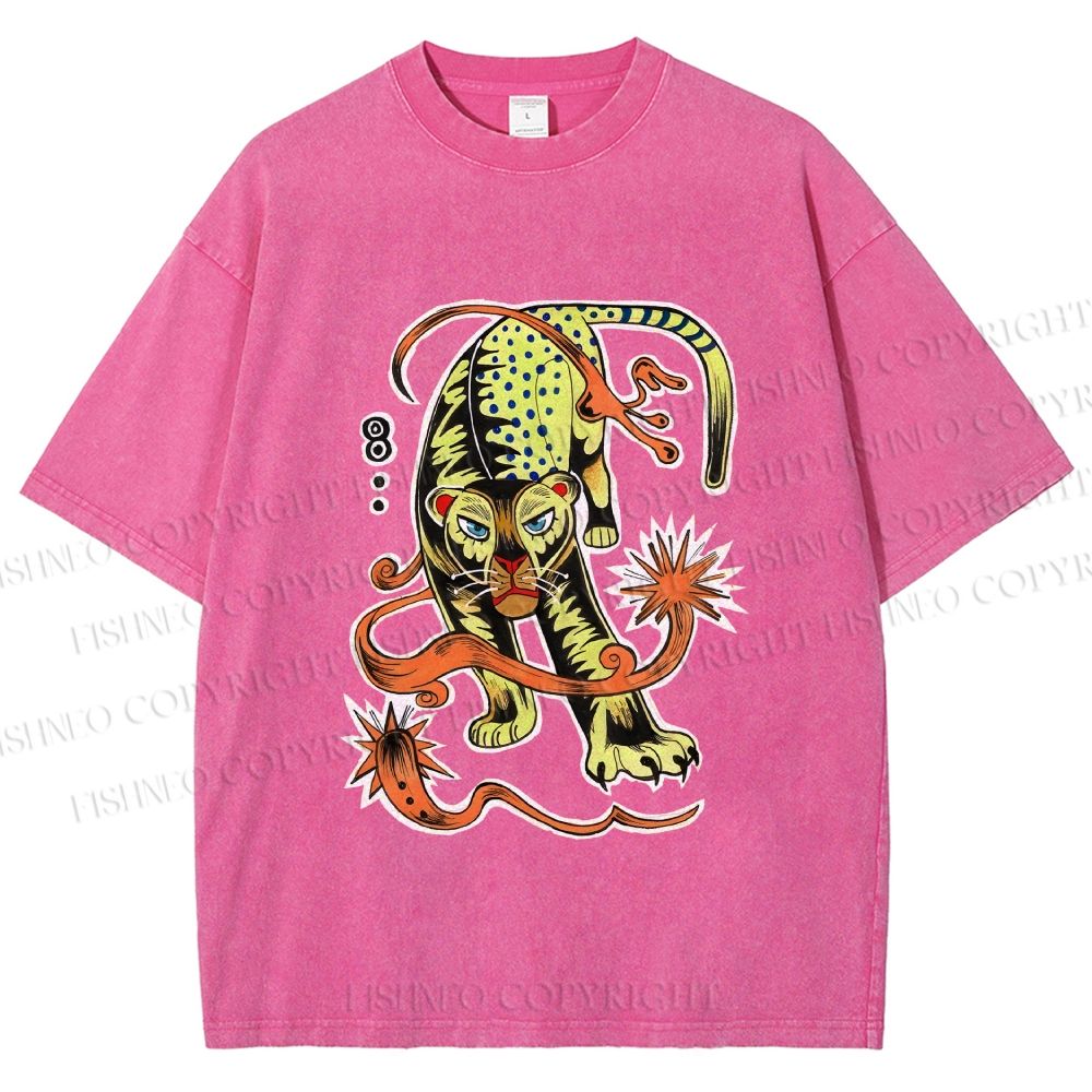 Unisex Vintage Panther Printed Washed Tee