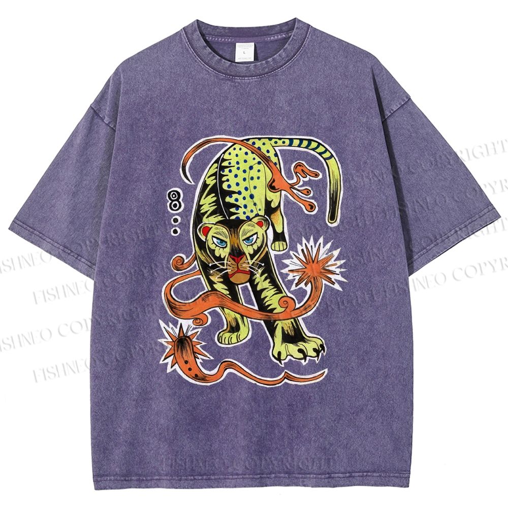 Unisex Vintage Panther Printed Washed Tee