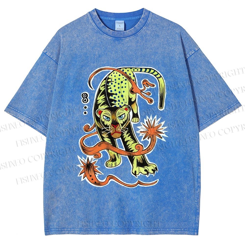 Unisex Vintage Panther Printed Washed Tee