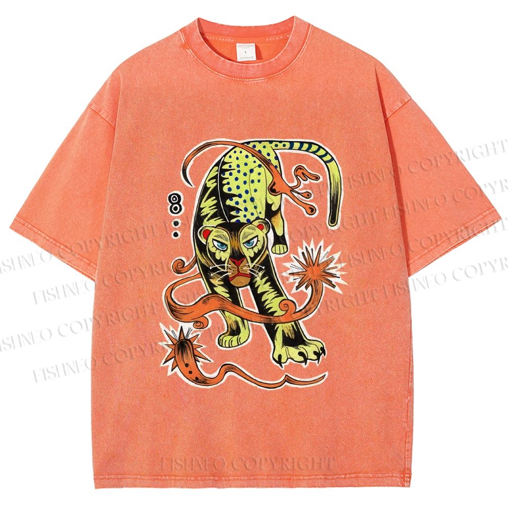 Unisex Vintage Panther Printed Washed Tee