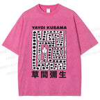 Unisex Yayoi Kusama Square Snake With Dots Printed Washed Tee