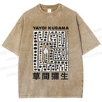 Unisex Yayoi Kusama Square Snake With Dots Printed Washed Tee