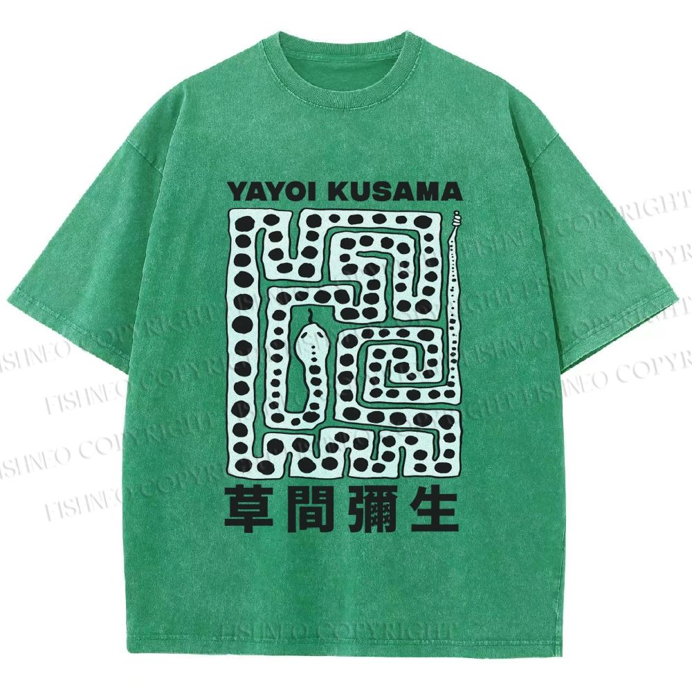 Unisex Yayoi Kusama Square Snake With Dots Printed Washed Tee