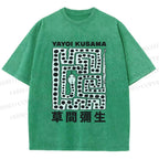 Unisex Yayoi Kusama Square Snake With Dots Printed Washed Tee