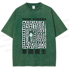 Unisex Yayoi Kusama Square Snake With Dots Printed Washed Tee