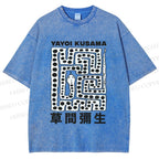 Unisex Yayoi Kusama Square Snake With Dots Printed Washed Tee