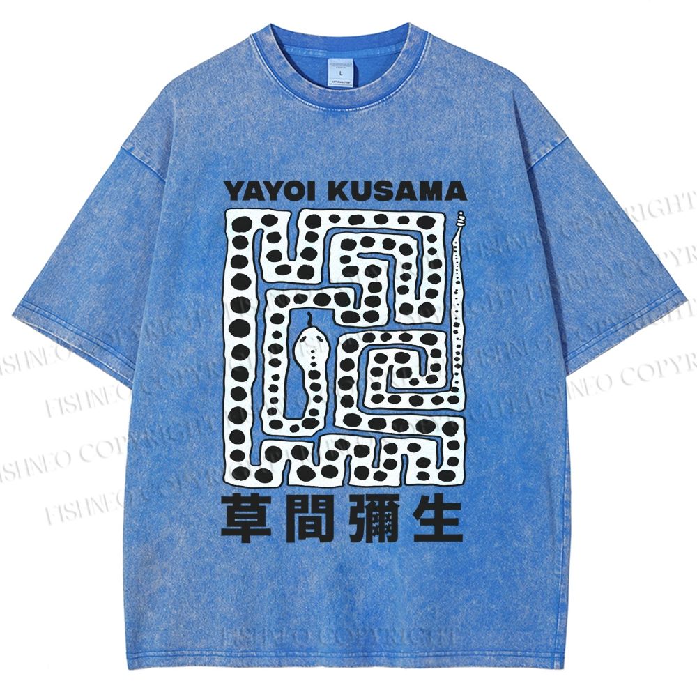 Unisex Yayoi Kusama Square Snake With Dots Printed Washed Tee