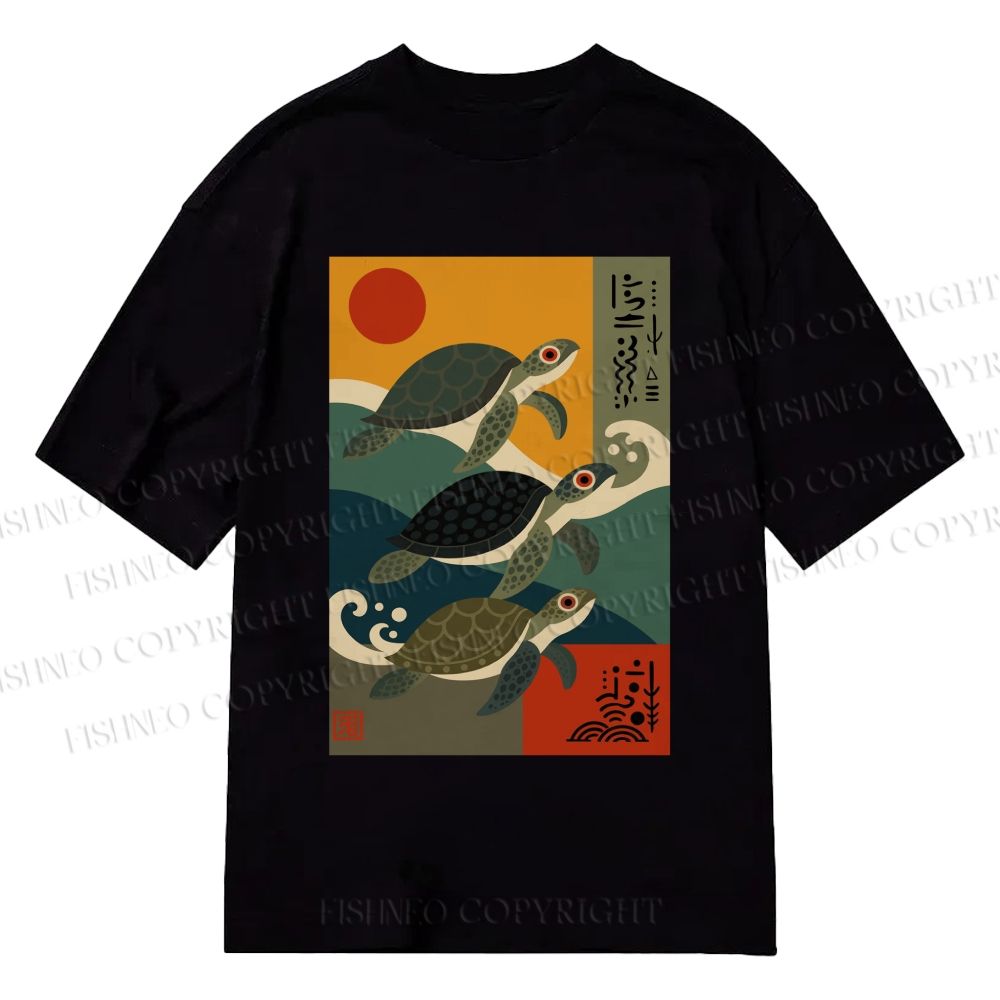 Unisex Classic Cotton Sunrise Sea Turtles Printed T-shirt