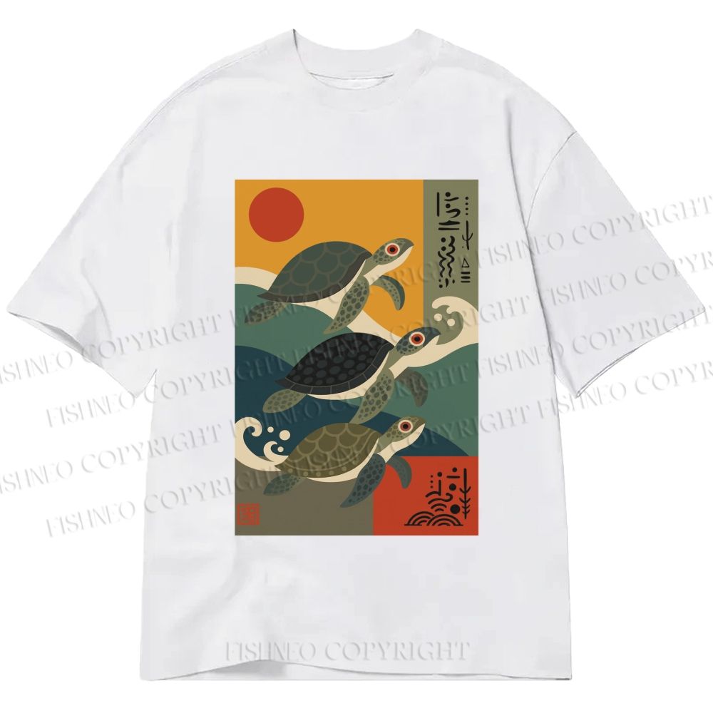 Unisex Classic Cotton Sunrise Sea Turtles Printed T-shirt