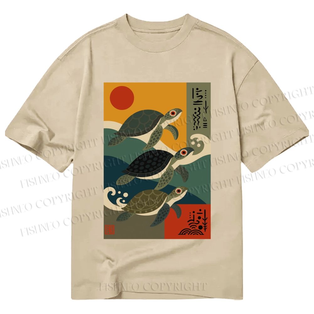Unisex Classic Cotton Sunrise Sea Turtles Printed T-shirt