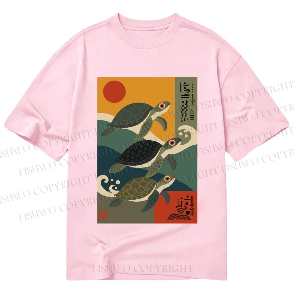 Unisex Classic Cotton Sunrise Sea Turtles Printed T-shirt