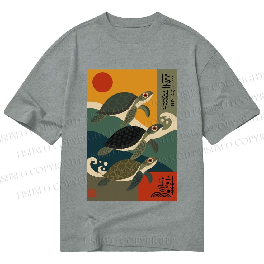 Unisex Classic Cotton Sunrise Sea Turtles Printed T-shirt