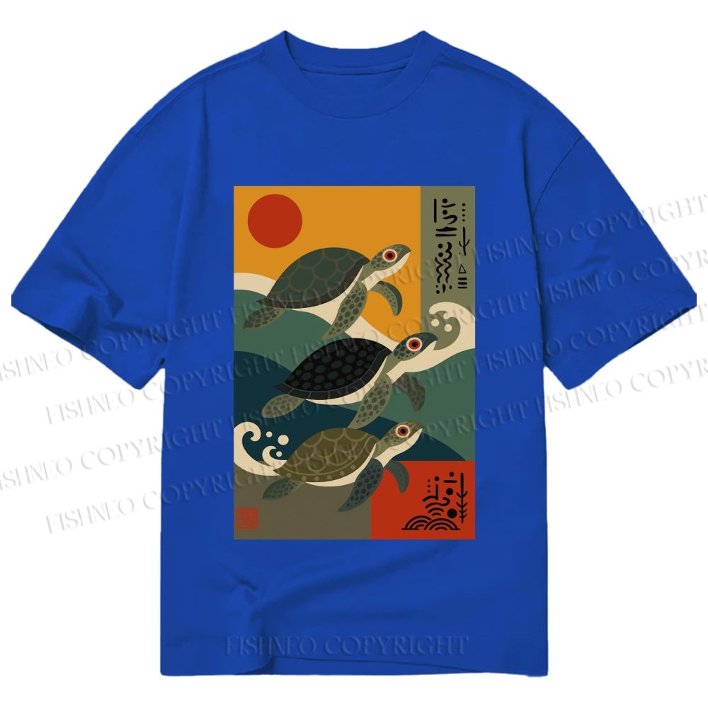 Unisex Classic Cotton Sunrise Sea Turtles Printed T-shirt