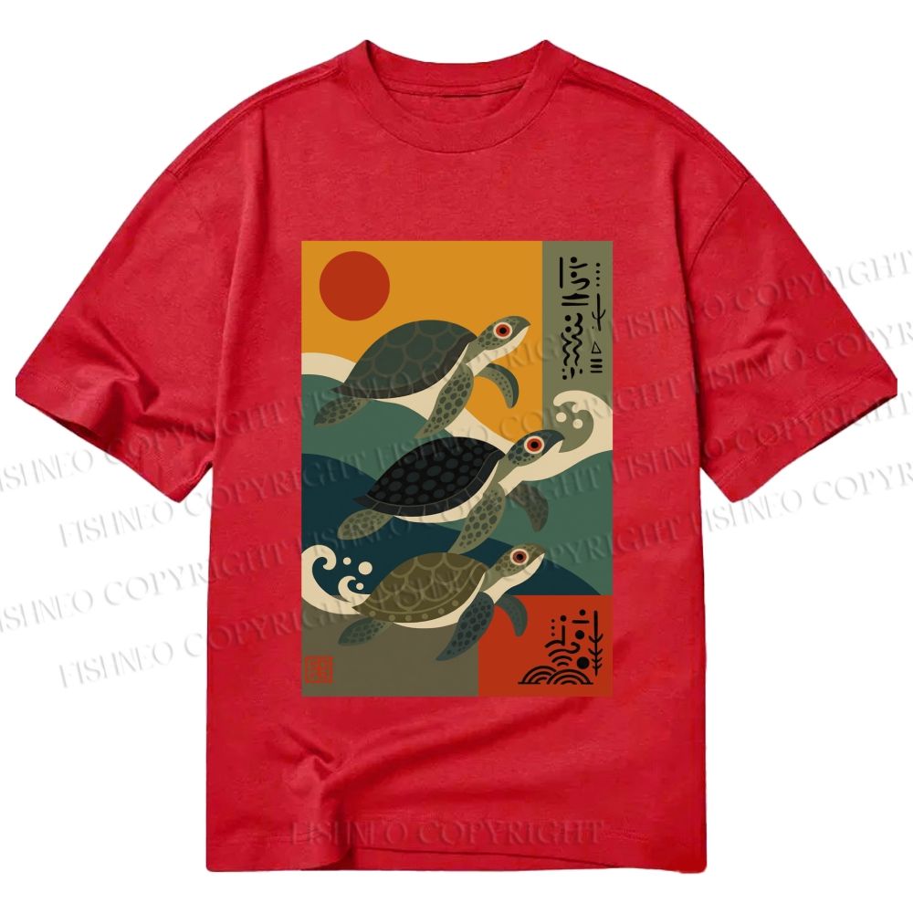 Unisex Classic Cotton Sunrise Sea Turtles Printed T-shirt