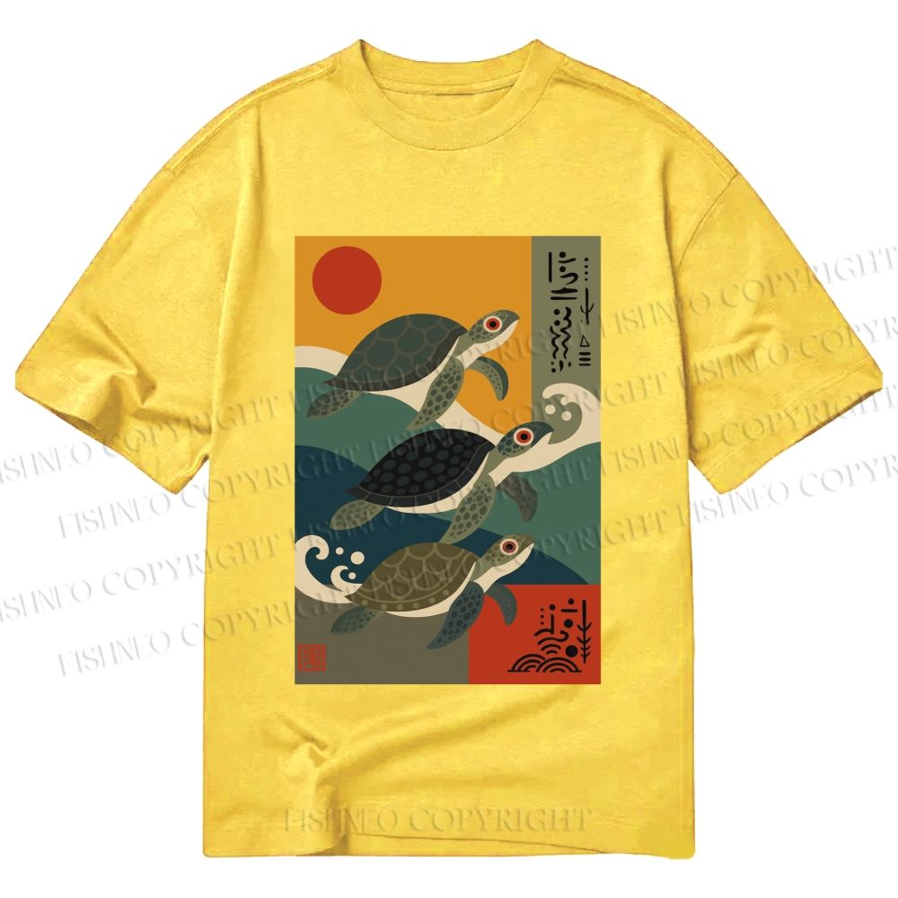 Unisex Classic Cotton Sunrise Sea Turtles Printed T-shirt