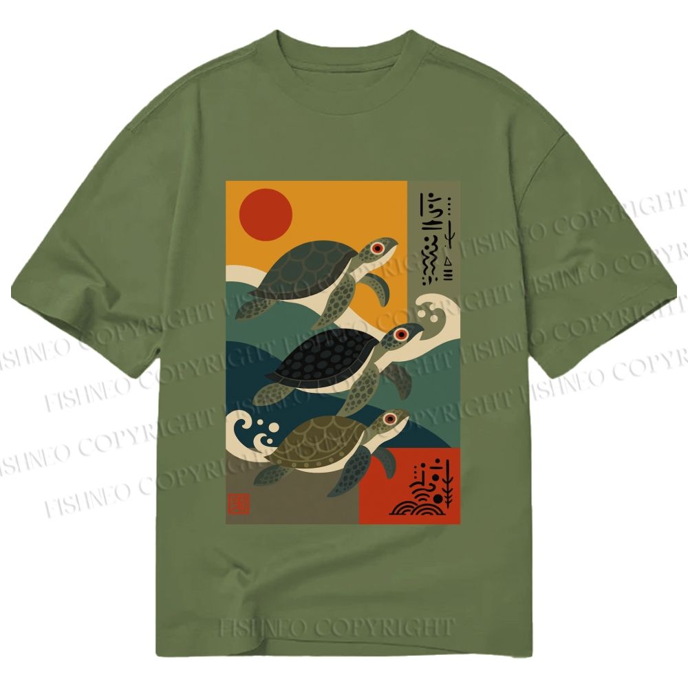Unisex Classic Cotton Sunrise Sea Turtles Printed T-shirt