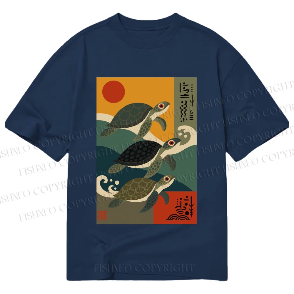 Unisex Classic Cotton Sunrise Sea Turtles Printed T-shirt