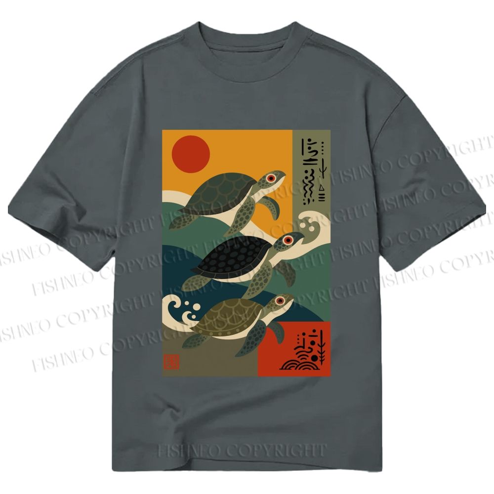 Unisex Classic Cotton Sunrise Sea Turtles Printed T-shirt