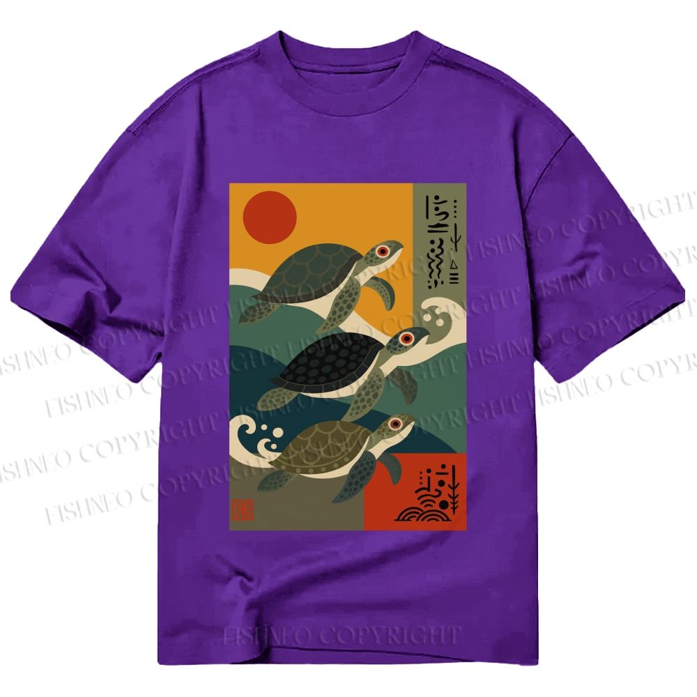 Unisex Classic Cotton Sunrise Sea Turtles Printed T-shirt