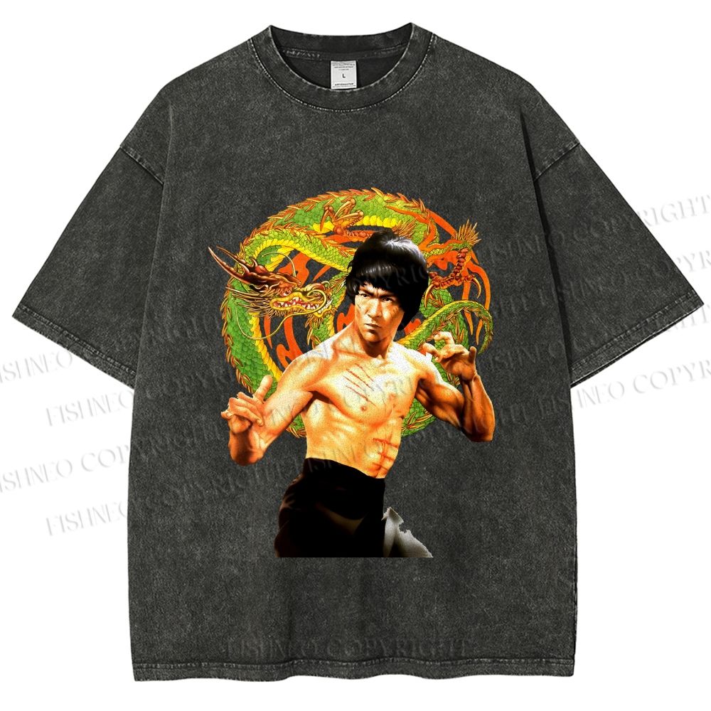 Unisex Bruce Lee Dargon Printed Washed Tee