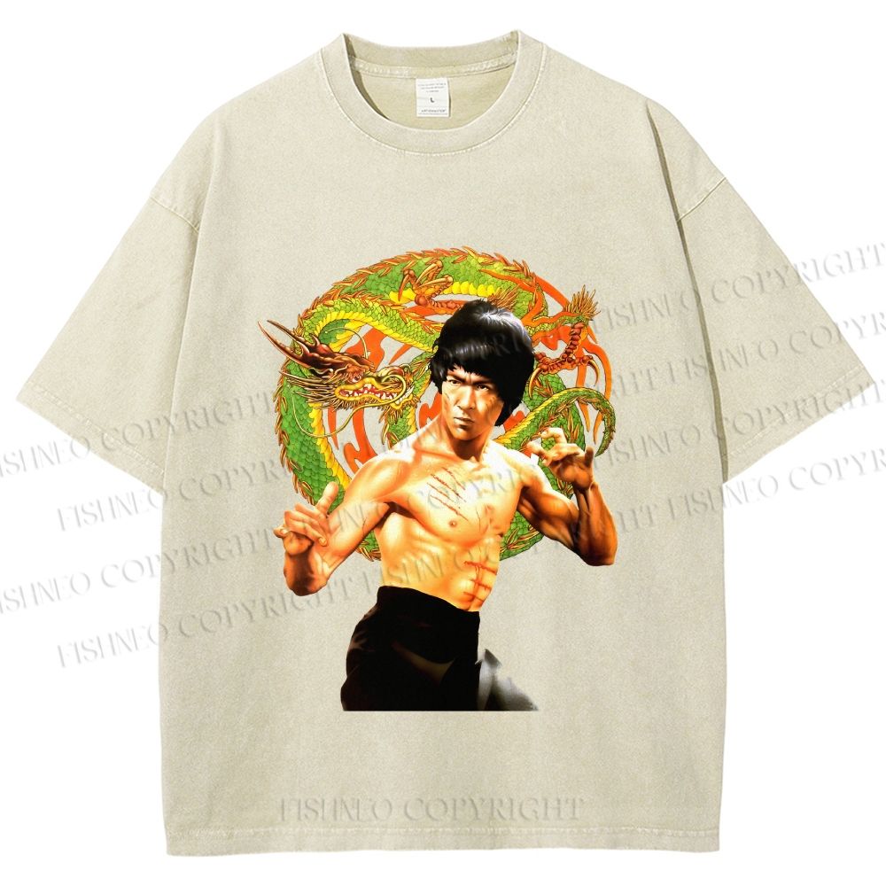Unisex Bruce Lee Dargon Printed Washed Tee