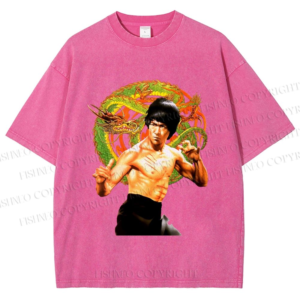 Unisex Bruce Lee Dargon Printed Washed Tee